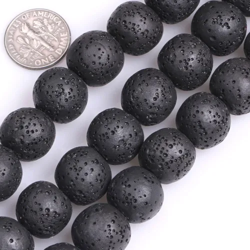 Miniatura 78 de GEM-Inside Cuentas sueltas de piedra natural de lava negra de 8 mm, redondas, piedra de energía para hacer joyas 15' Negro
