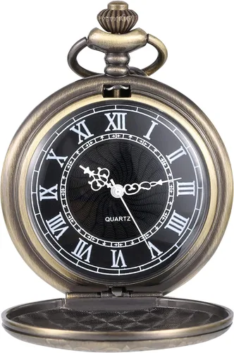 Miniatura 10 de Reloj de bolsillo de cuarzo para hombre con esfera negra y cadena