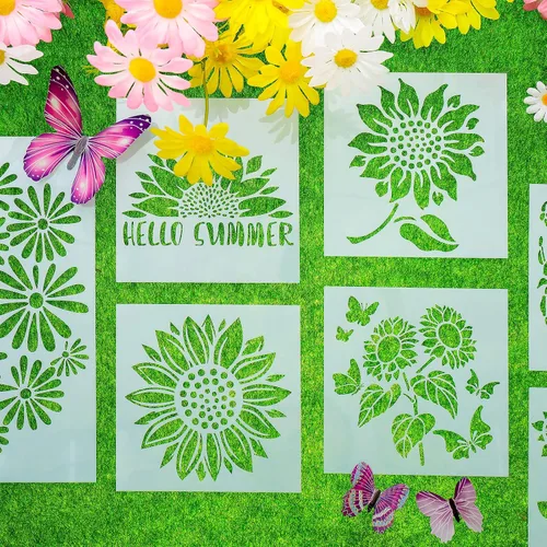 Miniatura 7 de Tenare 9 plantillas de pintura reutilizables, plantillas de pintura de plástico, plantillas de dibujo de patrón de verano, manualidades