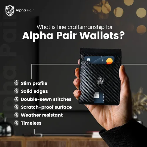 Miniatura 4 de ALPHA PAIR Cartera RFID para hombre Cartera delgada para hombre Cartera para hombre con 10 tarjeteros de crédito y 1 ventana de identificación