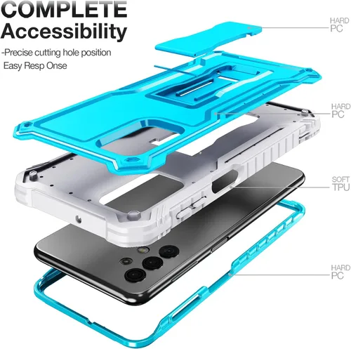 Miniatura 4 de FITO Funda para Samsung Galaxy A32 5G, doble capa a prueba de golpes resistente para teléfono Samsung A32 5G con protector de pantalla, soporte Azul