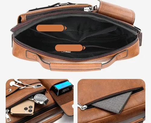 Miniatura 5 de Tellrain Maletín de negocios para hombre, bolsa de mensajero de piel sintética, bolsa de viaje de oficina para negocios, viajes y escuela