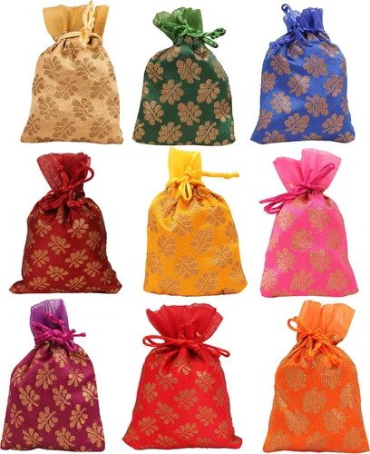 Miniatura 40 de Touchstone Preciosas bolsas de regalo reutilizables, respetuosas con el medio ambiente, brocado de cachemira con cordón grande para cumpleaños