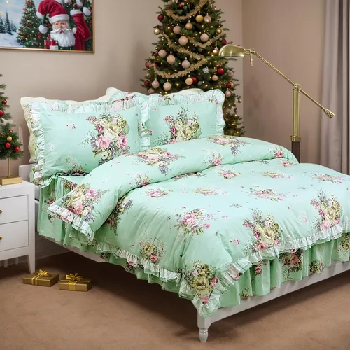 Miniatura 20 de FADFAY Juego de ropa de cama floral estilo campestre francés con estampado de pájaros azules, colección de faldas de cama, 800 hilos por pulgada