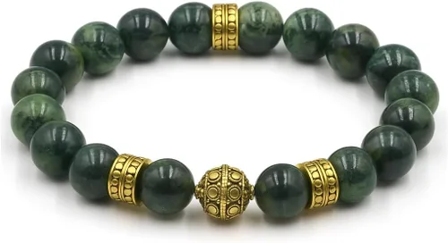 Miniatura 4 de Kartini Studio Pulsera de jade y oro, pulsera de cuentas de jade verde oscuro y oro, joyería de cuentas de calidad para hombre