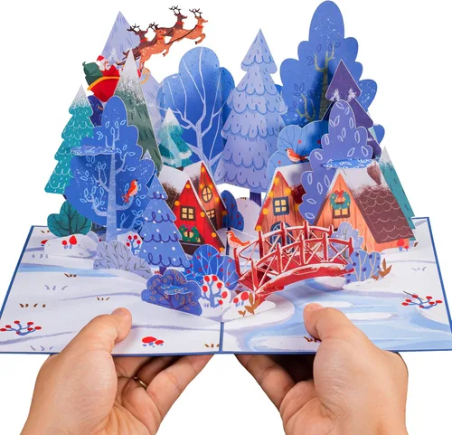 Miniatura 4 de Paper Love Tarjeta desplegable 3D de Navidad de pueblo mágico, regalo para invierno, Navidad o fiestas, portada de 5 x 7 pulgadas, incluye sobre