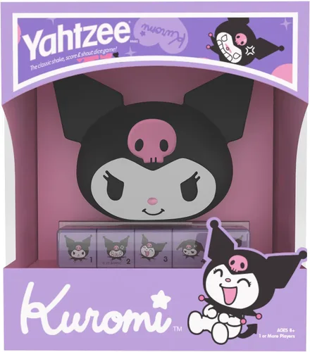 Miniatura 2 de YAHTZEE: Kuromi Taza de dados de cabeza Kuromi coleccionable Dados con su adorable gama de emociones Juego de dados clásico basado