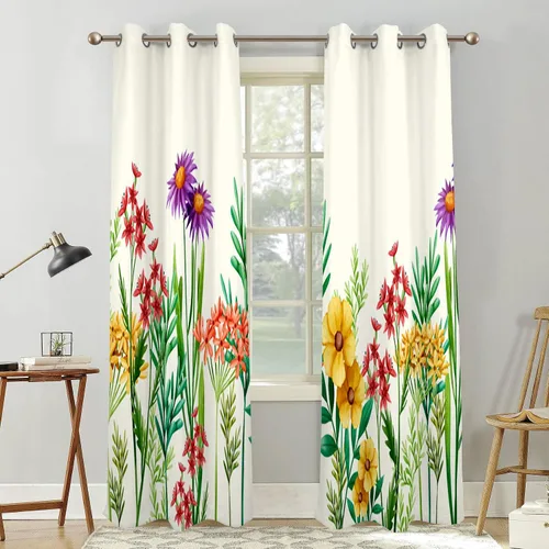 Miniatura 2 de Renaiss Cortinas de flores de 21 x 45 pulgadas, cortinas opacas botánicas con ojales para ventana, estampado de hojas y flores, flores silvestres