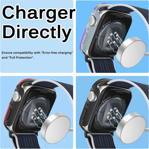 Miniatura 5 de Miimall Compatible con Apple Watch Series 9, 8, 7, protector de pantalla de metal con protector de pantalla de vidrio, [a prueba de golpes y caídas]