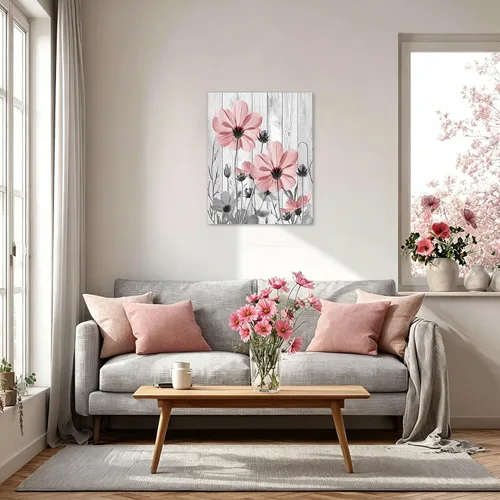 Miniatura 4 de MEUNEAR Lienzo decorativo de pared con flores silvestres rosas y grises para sala de estar, pintura abstracta de plantas rústicas para dormitorio