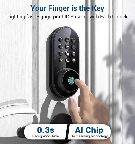 Miniatura 7 de TEEHO TE342 Cerradura inteligente de puerta de entrada sin llave con teclado, control remoto de aplicación Bluetooth, cerrojo electrónico para Negro