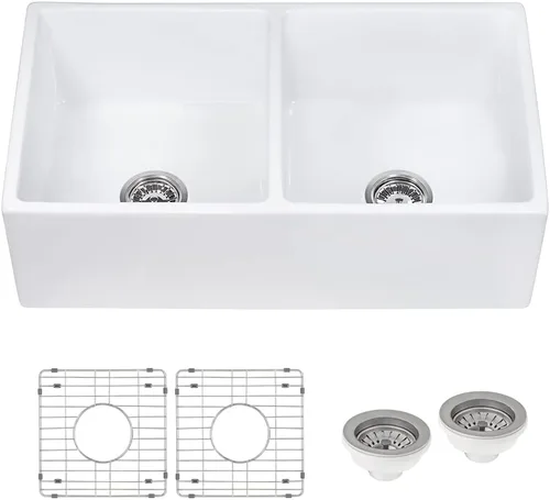 Miniatura 8 de Ruvati 23 x 18 pulgadas Fregadero de Cocina de Arcilla Refractaria, Modelo Farmhouse con Delantal Delantero, de Una Cubeta - Blanco - RVL2468WH