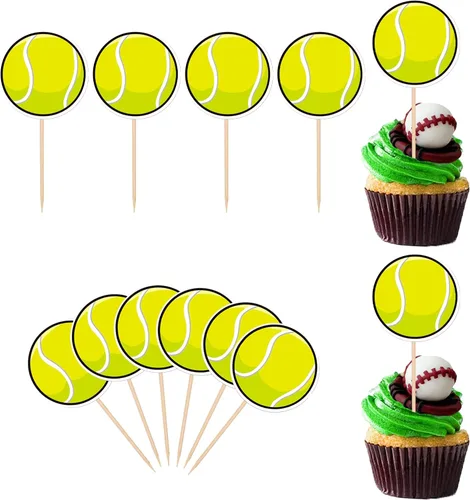 Miniatura 10 de Rsstarxi Paquete de 40 adornos de béisbol para cupcakes con temática de pelota deportiva, para decoración de pasteles de baby shower, temática