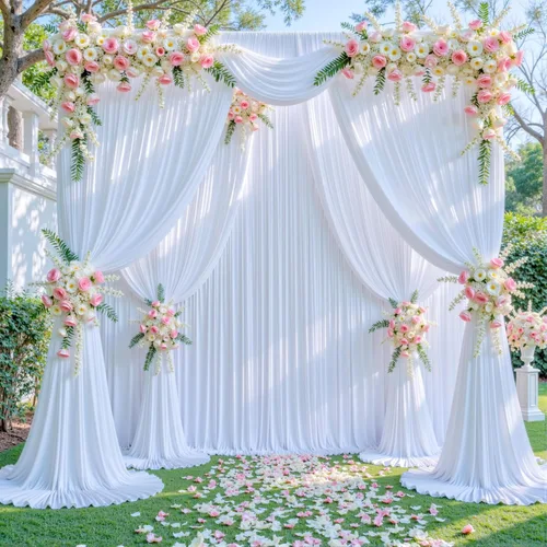 Miniatura 4 de 8 Paneles de Cortina de Fondo Blanco para Fiestas Bodas Sin Arrugas Cortinas Blancas para Fotos Fondos Cortinas Tela Decoración para Baby Shower