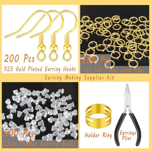 Miniatura 2 de MAIBAOTA Ganchos de Oro para Aretes para Hacer Joyas, 602 Piezas de Ganchos de Aretes Chapados en Oro Hipoalergénicos, Anillos de Salto, Accesorios
