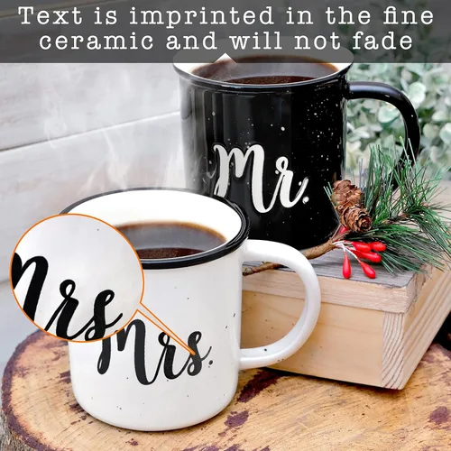 Miniatura 2 de MAINEVENT Mr and Mrs Tazas de 11 onzas, taza de café de cerámica para parejas, taza de señor y señora