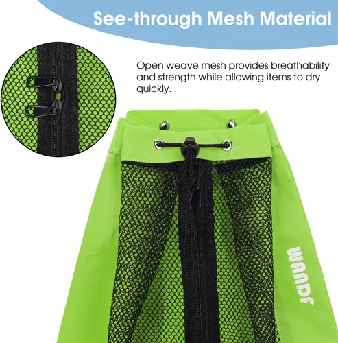 Miniatura 6 de WANDF Bolsa de Natación Mochila de Malla con Cordón Mochila de Playa para Natación, Gimnasio y Equipo de Entrenamiento Verde Fluorescente