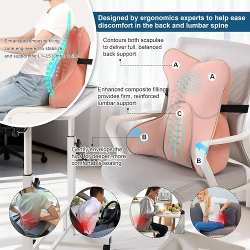 Miniatura 4 de Almohada de apoyo lumbar para alivio del dolor de espalda baja – Cojín lumbar ergonómico multifuncional, almohada de lectura para silla de oficina