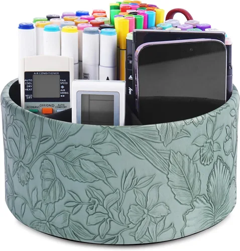 Miniatura 28 de Organizador Redondo de Cuero para Suministros de Arte, Soporte para Control Remoto, Rotación de 360 Grados, Soporte Multifuncional para Lápices