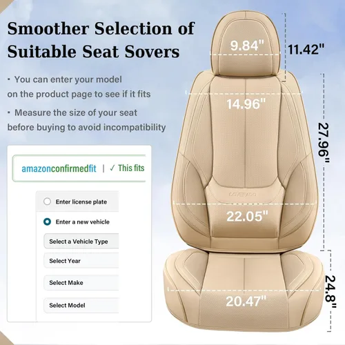 Miniatura 6 de Coverado Juego completo de fundas de asiento de automóvil, fundas de asiento para automóviles, fundas de asiento de coche beige para asientos