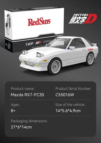 Miniatura 7 de dOMOb Initial-D Mazda RX-7 FC3S - Kit de bloques de construcción de automóvil japonés blanco - Juguetes de ladrillos para niños y adultos de 8 años