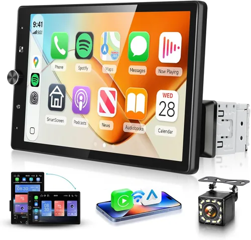 MAHVEC Estéreo de automóvil de 10.4 pulgadas con CarPlay Android Auto, radio de pantalla táctil de rotación HD con Bluetooth, USB, Mirror Link, SWC,