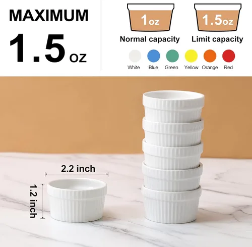Miniatura 3 de Juego de 6 mini ramequines de 1.5 onzas, tazas pequeñas para salsa de inmersión, cuenco de inmersión Ramekin, plato de porcelana para soufflé