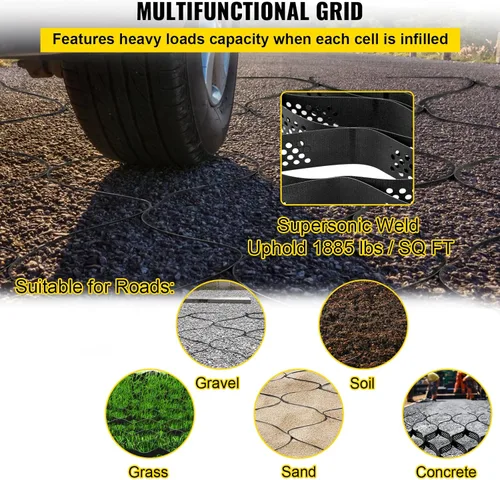 Miniatura 5 de Vevor - Rejilla de tierra Geo Grid de 9 x 17 pies, rejilla de celda geográfica de 2 pulgadas de grosor, material de polietileno de alta densidad