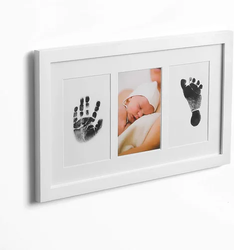 Miniatura 8 de Green Pollywog Kit de huellas y huellas para bebé, elegante marco blanco con almohadilla sin tinta, no tóxica, recuerdo para recién nacido