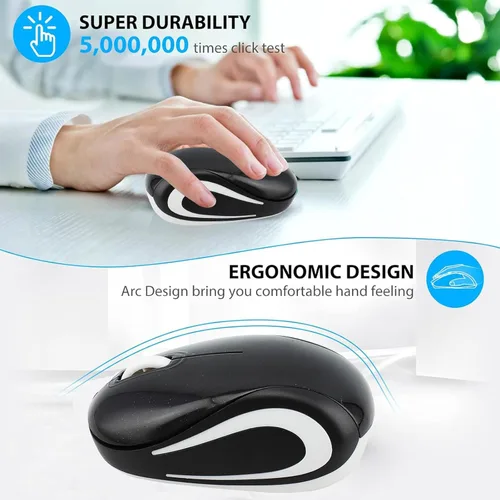 Miniatura 2 de Ratón inalámbrico para computadora portátil, tamaño pequeño, portátil, compacto, de viaje, USB, 3 botones, 1000 DPI, mouse inalámbrico para PC, Negro