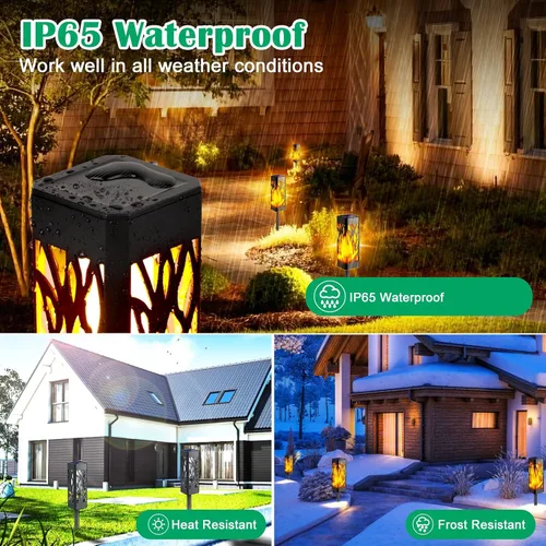 Miniatura 5 de TomCare Luces de camino con llamas parpadeantes alimentadas por energía solar decorativa para jardín, impermeable, iluminación de paisaje al aire
