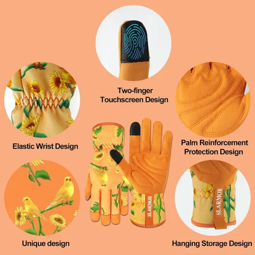Miniatura 2 de Guantes de jardín de cuero para mujer, guantes de trabajo a prueba de espinas para desmalezar, cavar, plantar, podar guantes de jardín