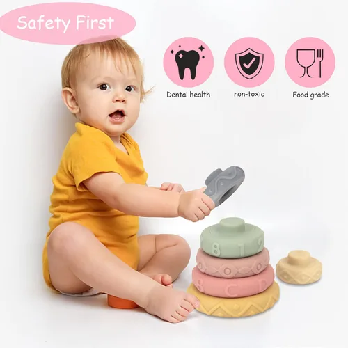 Miniatura 4 de 21 juguetes Montessori para bebés, juguetes de dentición para bebés meses, 6 meses o más, torre apilable de aprendizaje educativo temprano