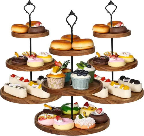 Miniatura 7 de Zopeal Juego de 3 soportes de madera para cupcakes de 3 niveles, bandeja de madera rústica para servir postres de granja, soporte para torre