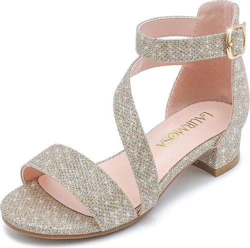 Sandalias para niñas, tacones para niños, puntera abierta, correa al tobillo, zapatos de vestir, flores para boda, fiesta para niños pequeños y