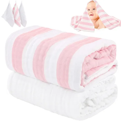 Juego de 5 toallas de muselina para bebé, 100% algodón orgánico, suave y absorbente para recién nacidos a niños pequeños, regalo de regalo de bebé o