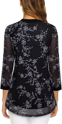 Miniatura 2 de Supnier Blusas elegantes para mujer, manga 34, cuello en V, con estampado floral, camisas de malla, ajuste holgado