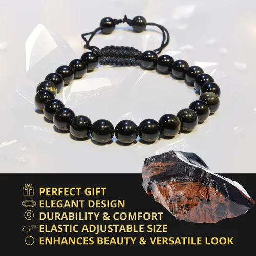 Miniatura 269 de Adjustable Crystal Bracelet – Gemstone Bead Bracelet with Adjustable Macrame String – Chic Gemstone Bracelet for Men and Women – 8mm Round Healing