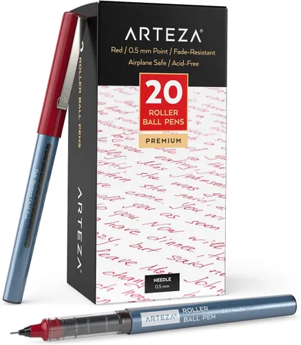 Miniatura 7 de ARTEZA Plumas de rodillo de punta fina, juego de 20 bolígrafos de tinta líquida azul, punta de aguja extrafina de 0.5 mm (0.020 in), para hacer