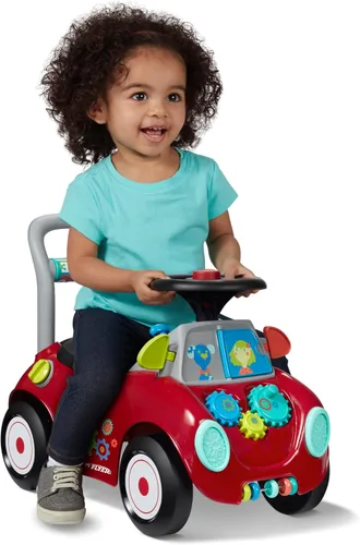 Radio Flyer Busy Buggy, para niños pequeños de 1 a 3 años, 3 en 1 con 17 actividades sensoriales, función antipuntas, almacenamiento debajo del