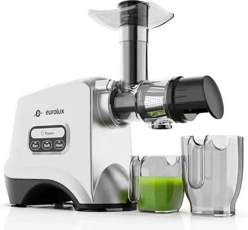 Eurolux Exprimidor de masticación lenta, máquina de prensa en frío para extracción de jugo de alto rendimiento, exprimidor silencioso y potente para