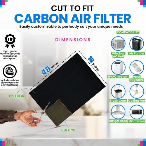 Miniatura 3 de Corte para adaptarse a la hoja de filtro de carbón activado de 16 x 48 pulgadas, filtro de aire de carbón activado para purificadores de aire