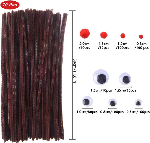 Miniatura 2 de TUPARKA Juego de 650 piezas de renos de Navidad, incluye 70 limpiadores de pipas marrones, 320 ojos saltones y 260 pompones rojos, narices rojas