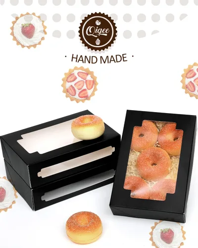 Miniatura 2 de qiqee Paquete de 36 cajas de galletas negras autopop para regalo de 8 x 5.3 x 2 pulgadas, caja de panadería plegable en un segundo con ventana