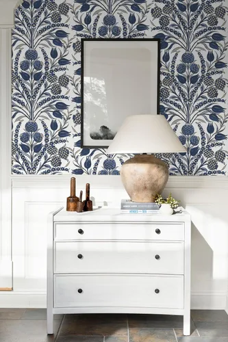 Miniatura 4 de CiCiwind Papel tapiz de despegar y pegar, color azul y blanco, papel de pared floral, bohemio, autoadhesivo, apto para inquilinos, papel de contacto