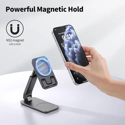 Miniatura 7 de iWALK Soporte magnético para teléfono celular para escritorio, soporte de teléfono móvil ajustable en ángulo y altura, soporte magnético plegable
