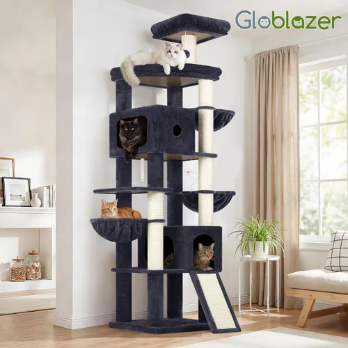 Miniatura 7 de Globlazer Árbol para gatos resistente de 83 pulgadas, torre gigante para gatos con 2 condominios y 3 cestas colgantes, condominio alto de varios