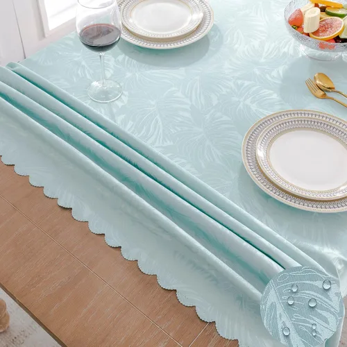 Miniatura 50 de Mantel redondo de tela de 60 pulgadas, mantel con diseño de hojas, borde festoneado, mantel sedoso, impermeable, resistente a las arrugas, lavable