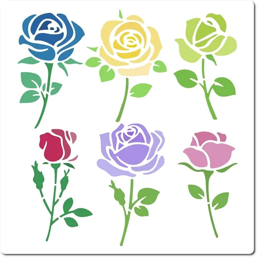 Miniatura 8 de GORGECRAFT 12 estilos 7.1x7.1 in Rose Flowers Stencil Flores Hojas Plantillas Florales Brotes Florales Ramos de rosas Vines Ramas de Hojas