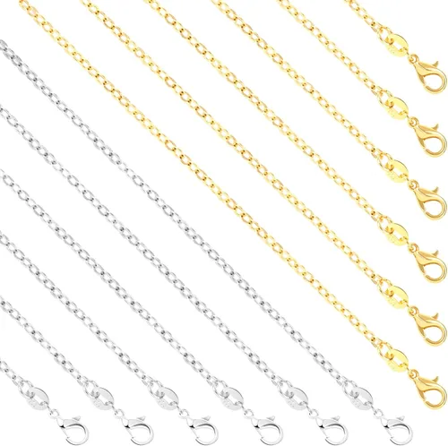 SANNIX Paquete de 50 cadenas de collar chapadas en plata, paquete de cadena de cable para hacer joyas plateado y dorado